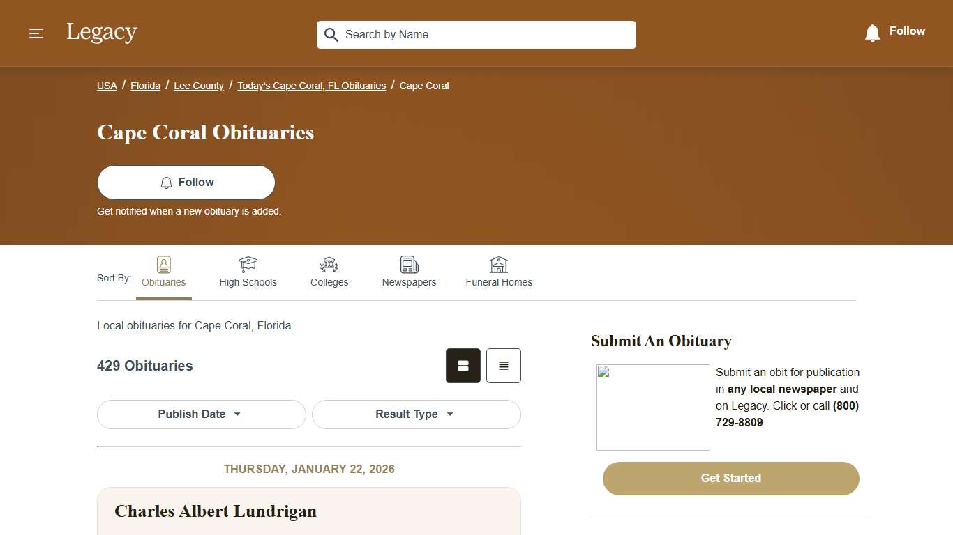 Cape Coral Obituaries Local Obits for Cape Coral, FL