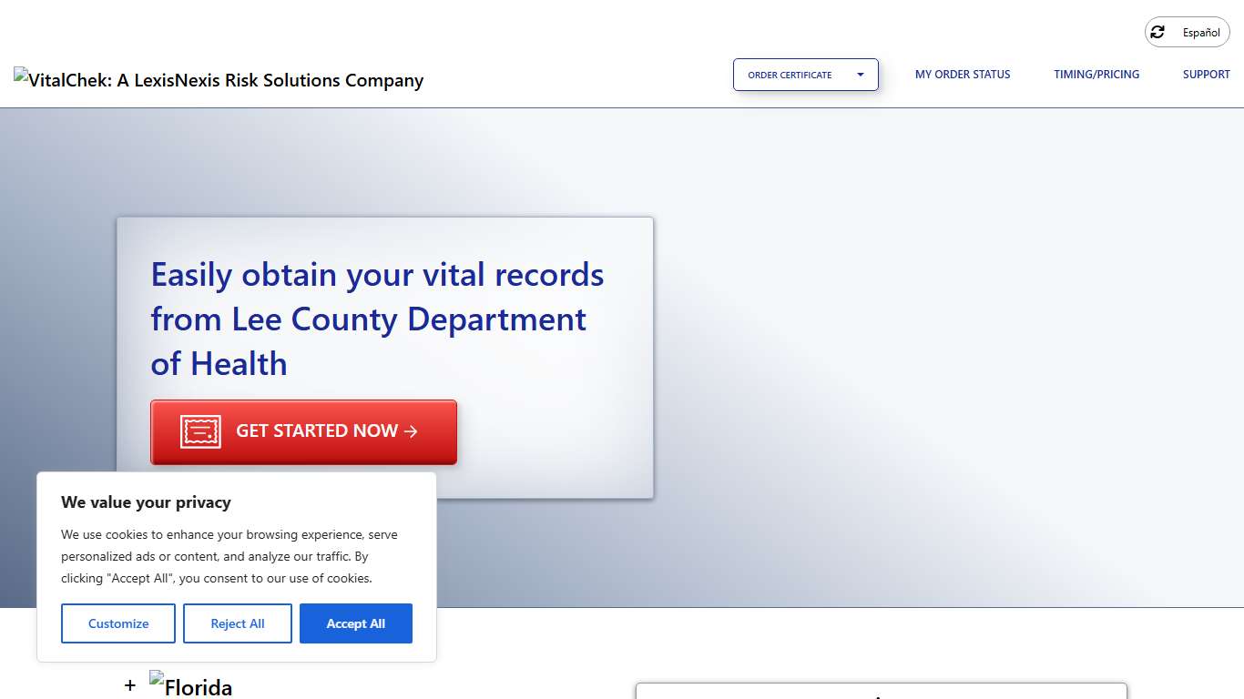 Lee County Department of Health (FL) Order Certificates - VitalChek